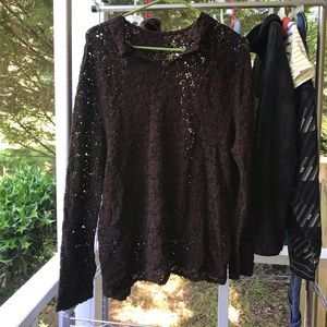 Long sleeved brown see through top- L